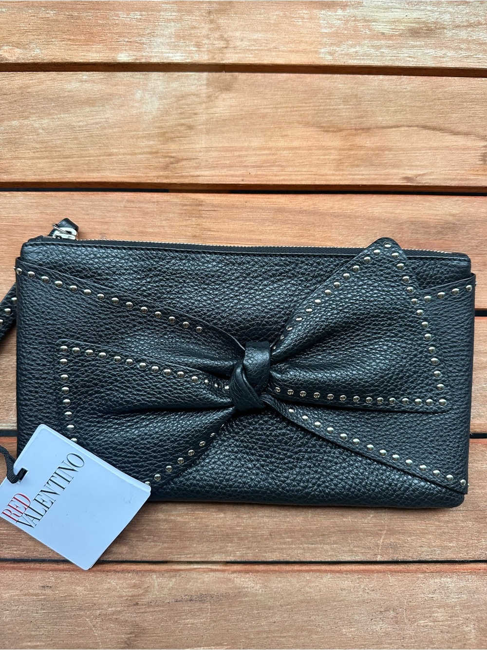 RED Valentino Black Leather Bow Clutch